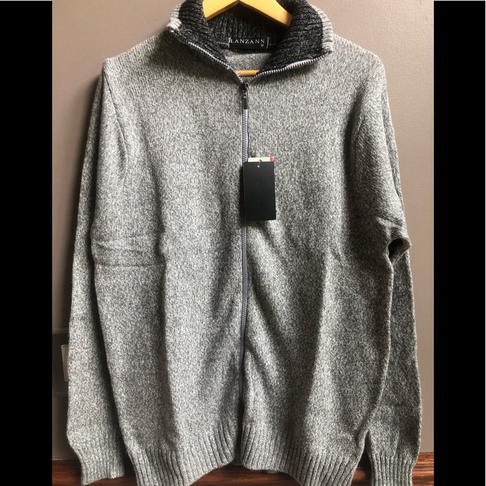 NWT mens grey zippered cowl neck gray soft sweater